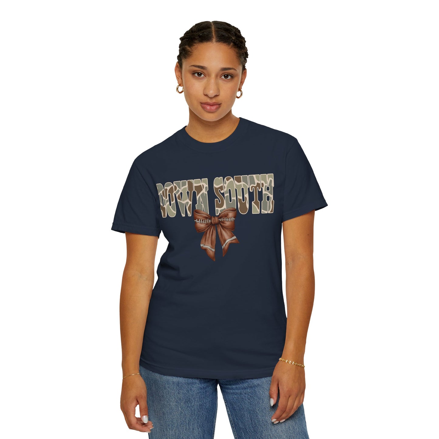 Camo Bow Graphic Tee - Trendy Apparel for Casual Outings and Birthdays