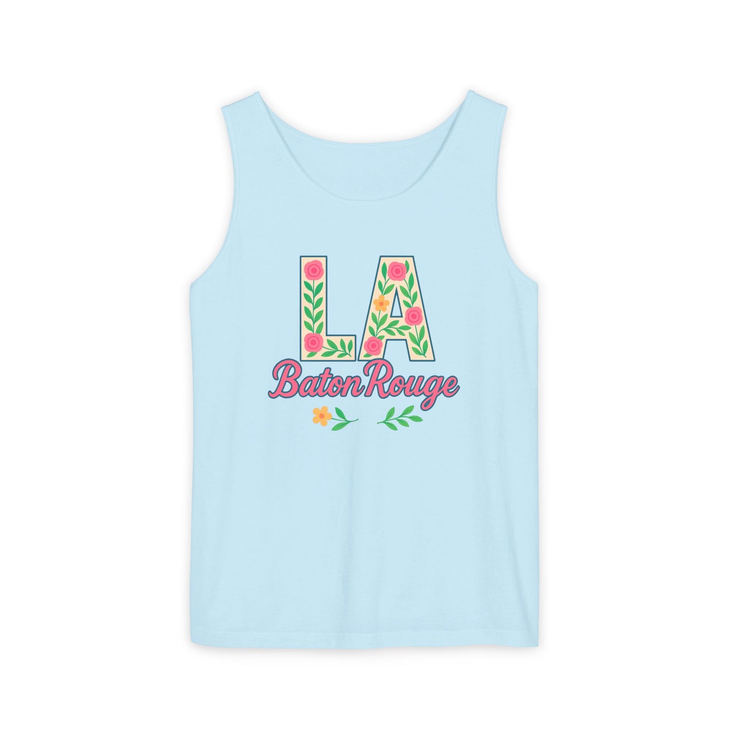 LA Baton Rouge Floral Tank Top, Summer Vibes, Unisex Apparel, Gift for Friends, Vacation Outfit, Spring/Summer Wear, Comfort Colors, Graduation Gift
