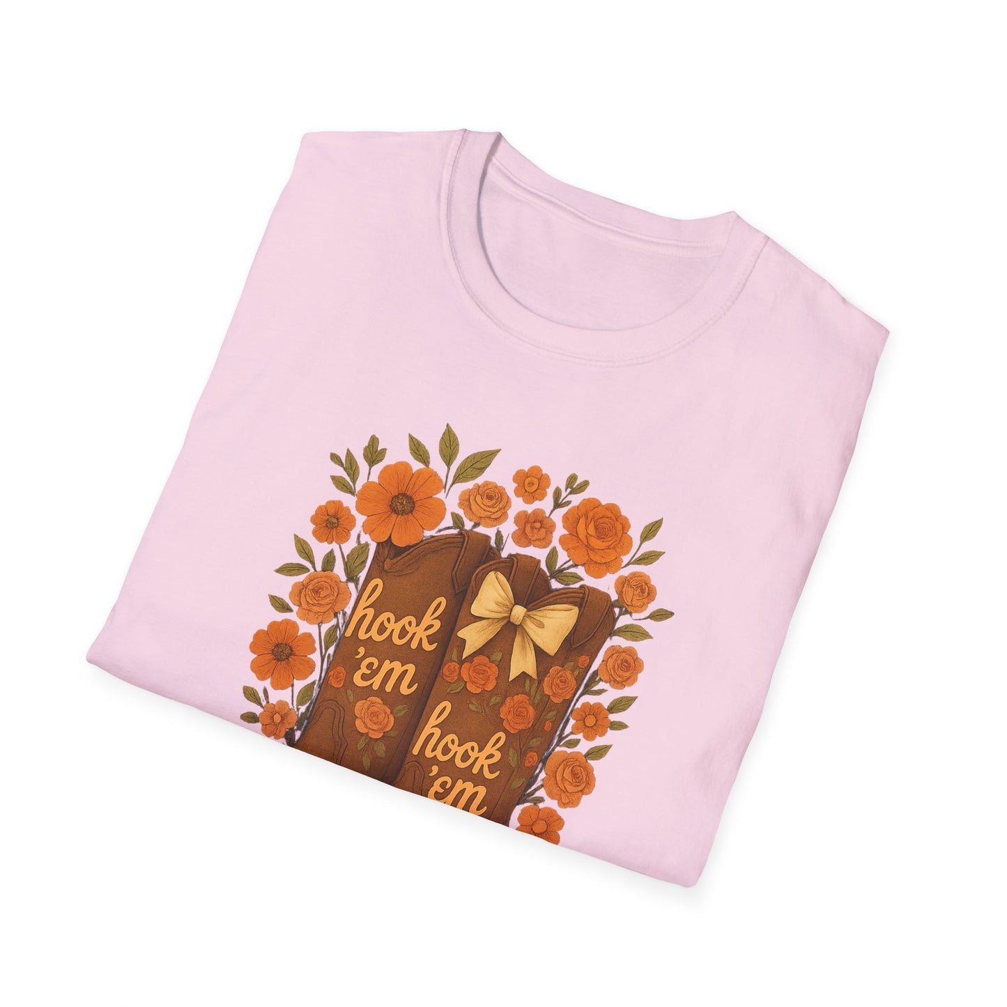 Tx Hook Em Floral Cowboy Boot T-Shirt, Hook 'Em Tee, Autumn Apparel, Country Style, Gift for Her, tx longhorns, texas fan gift, hook em horns, graduation gift, college student gift