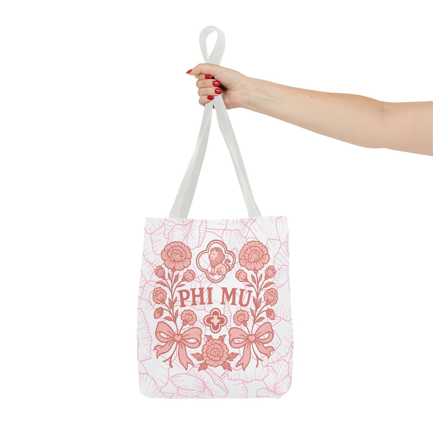 Phi Mu Floral Tote Bag, Sorority Bag, Gift for Sorority Sisters, Pink Floral Tote, College Essentials, AOP Design