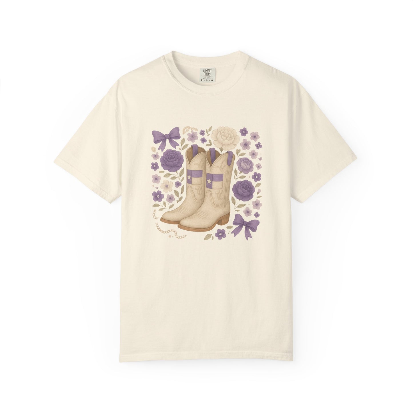 Whimsical Floral Boots Unisex T-Shirt | Casual Style, Gift for Her, Texas Christian University, TCU Frogs, Comfort Colors, Texas Fan gift, Graduation Gift