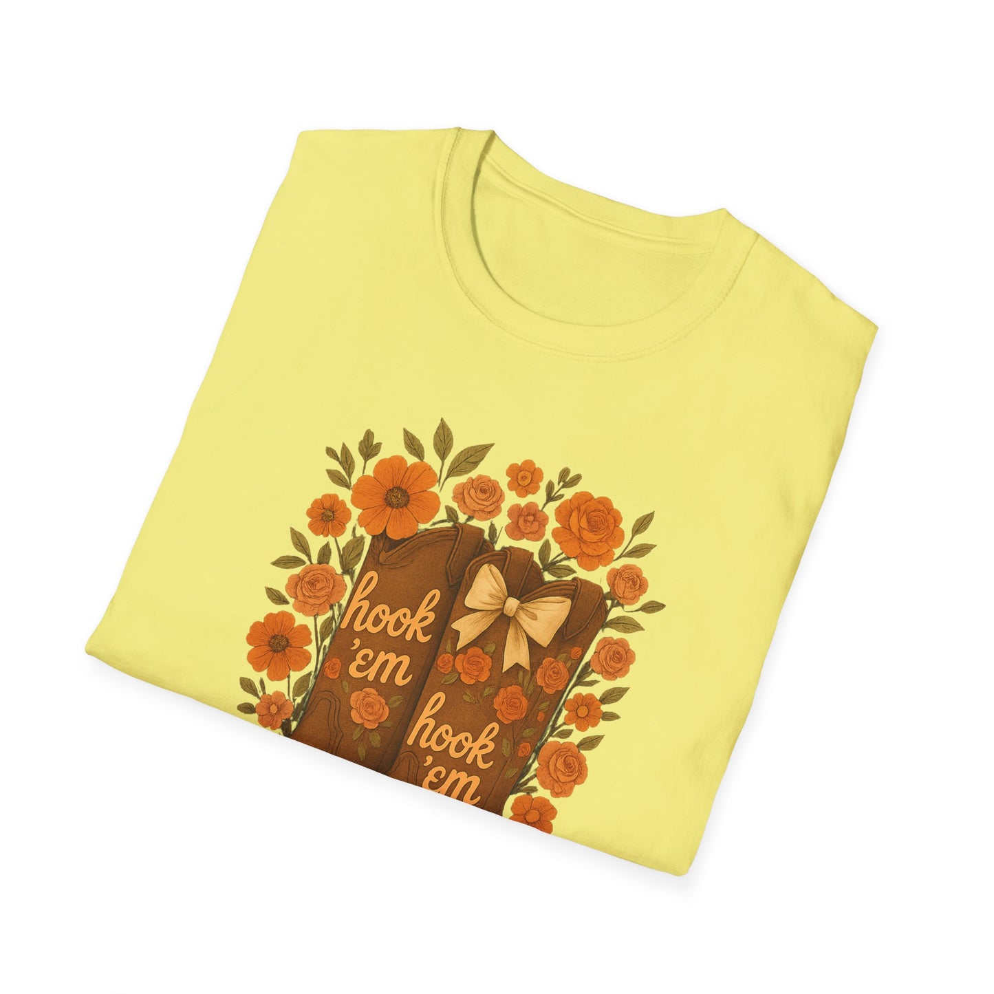 Tx Hook Em Floral Cowboy Boot T-Shirt, Hook 'Em Tee, Autumn Apparel, Country Style, Gift for Her, tx longhorns, texas fan gift, hook em horns, graduation gift, college student gift