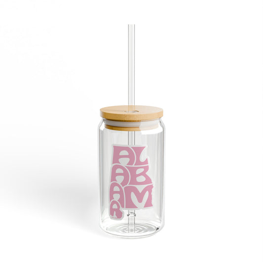 Alabama Stylish Glass Sipper with Bamboo Lid - Perfect for Smoothies, Juice, and Drinks, Eco-Friendly, Unique Gift, Home Decor, Outdoor Activities