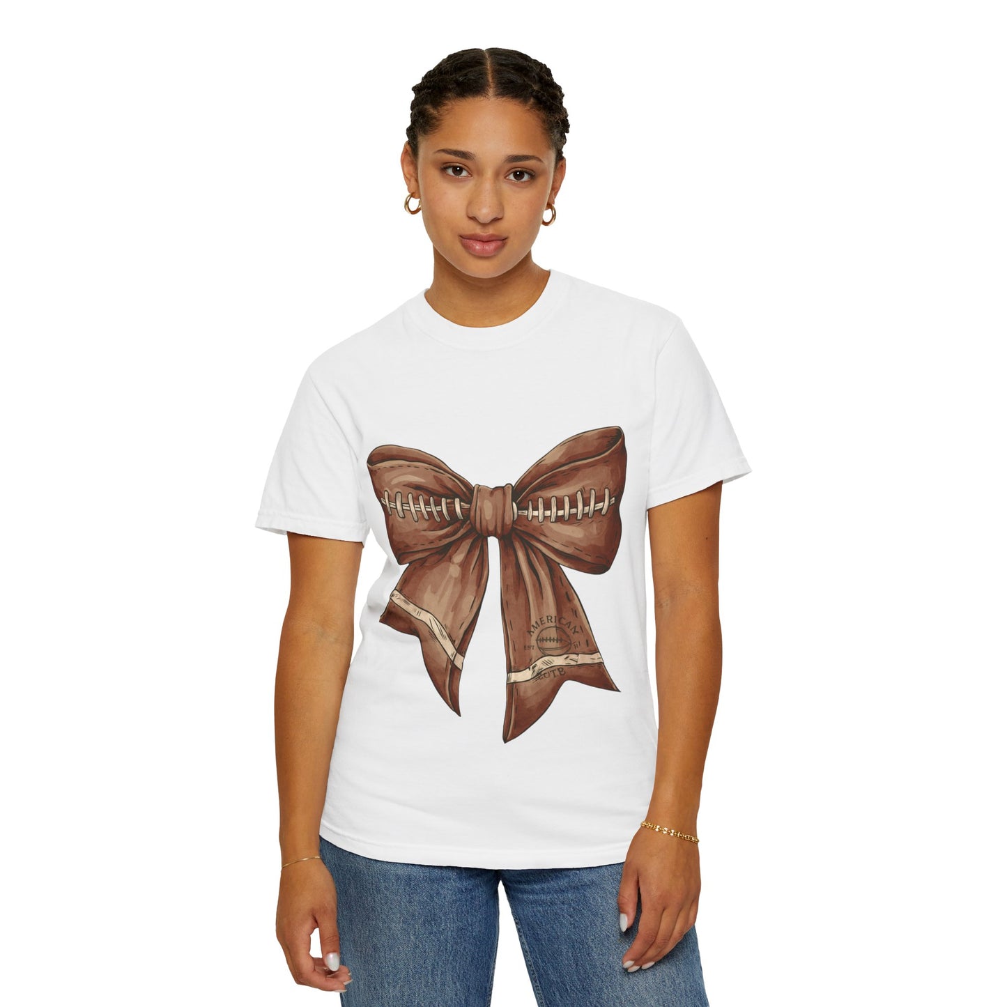 Football Bow T-Shirt: Unisex Casual Wear for Game Day Apparel