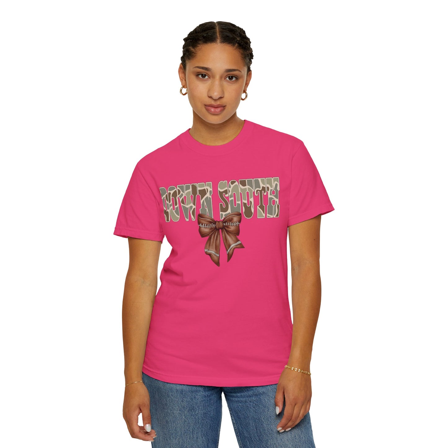 Camo Bow Graphic Tee - Trendy Apparel for Casual Outings and Birthdays
