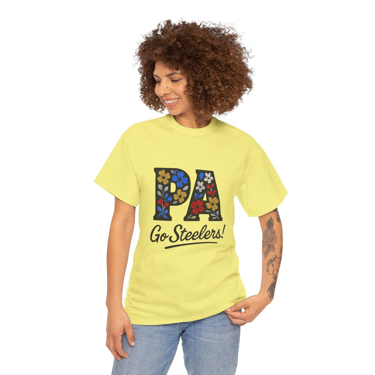 Sports Fan Tee - Floral PA Go Steelers Unisex Heavy Cotton Tee