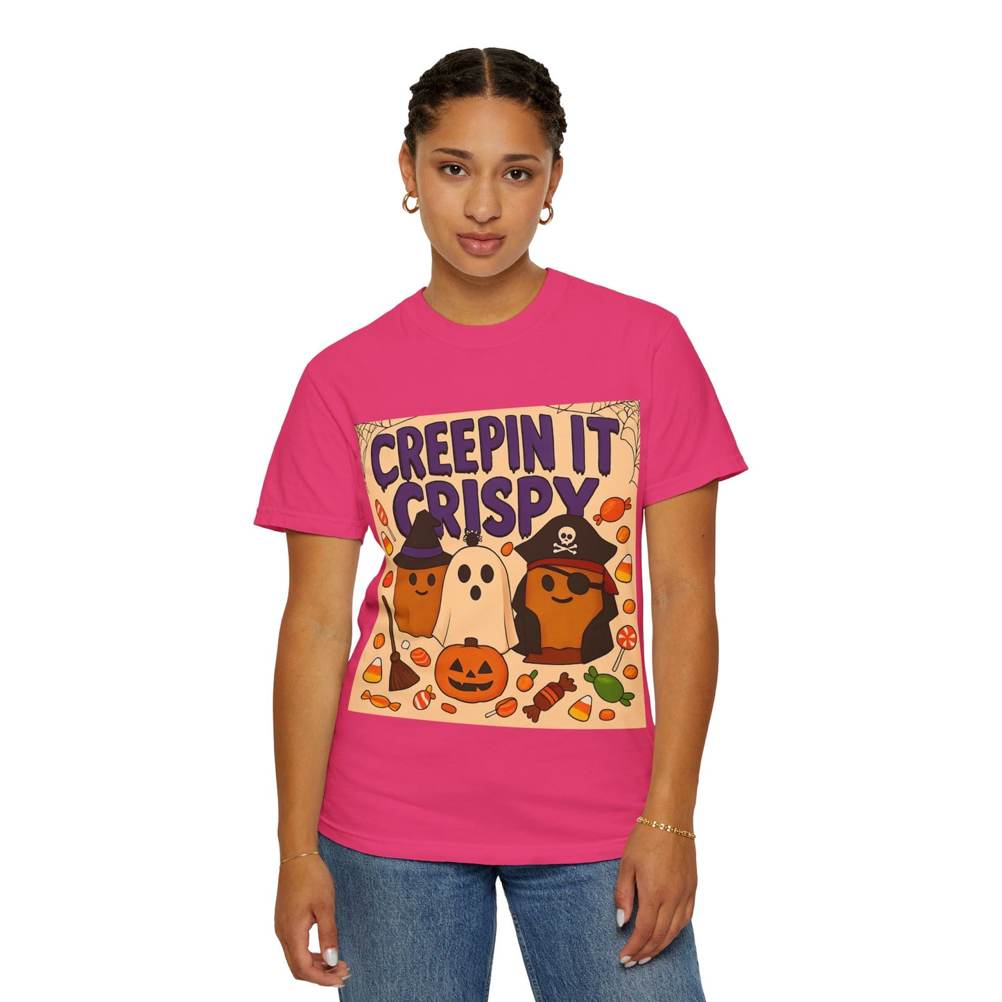 Halloween Themed T-Shirt, Creepin It Crispy T-Shirt, Unisex Shirt for Fall, Cute Halloween Tee, Festive Ghost & Candy Design
