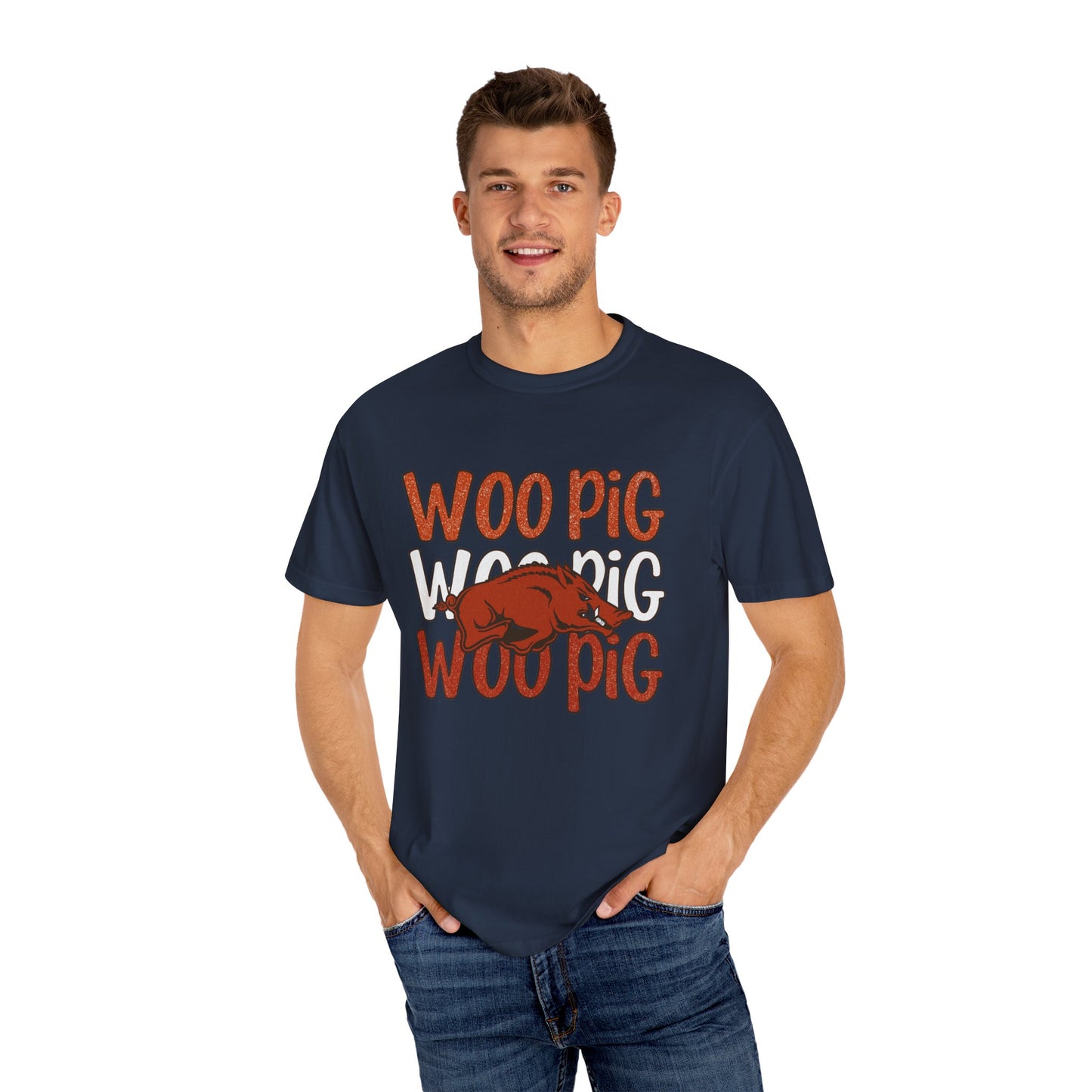 Woo Pig Garment-Dyed T-Shirt, Unisex Tee, Arkansas Pride Shirt, Casual Everyday Wear, College Game Day Tee, Fun Graphic Tee