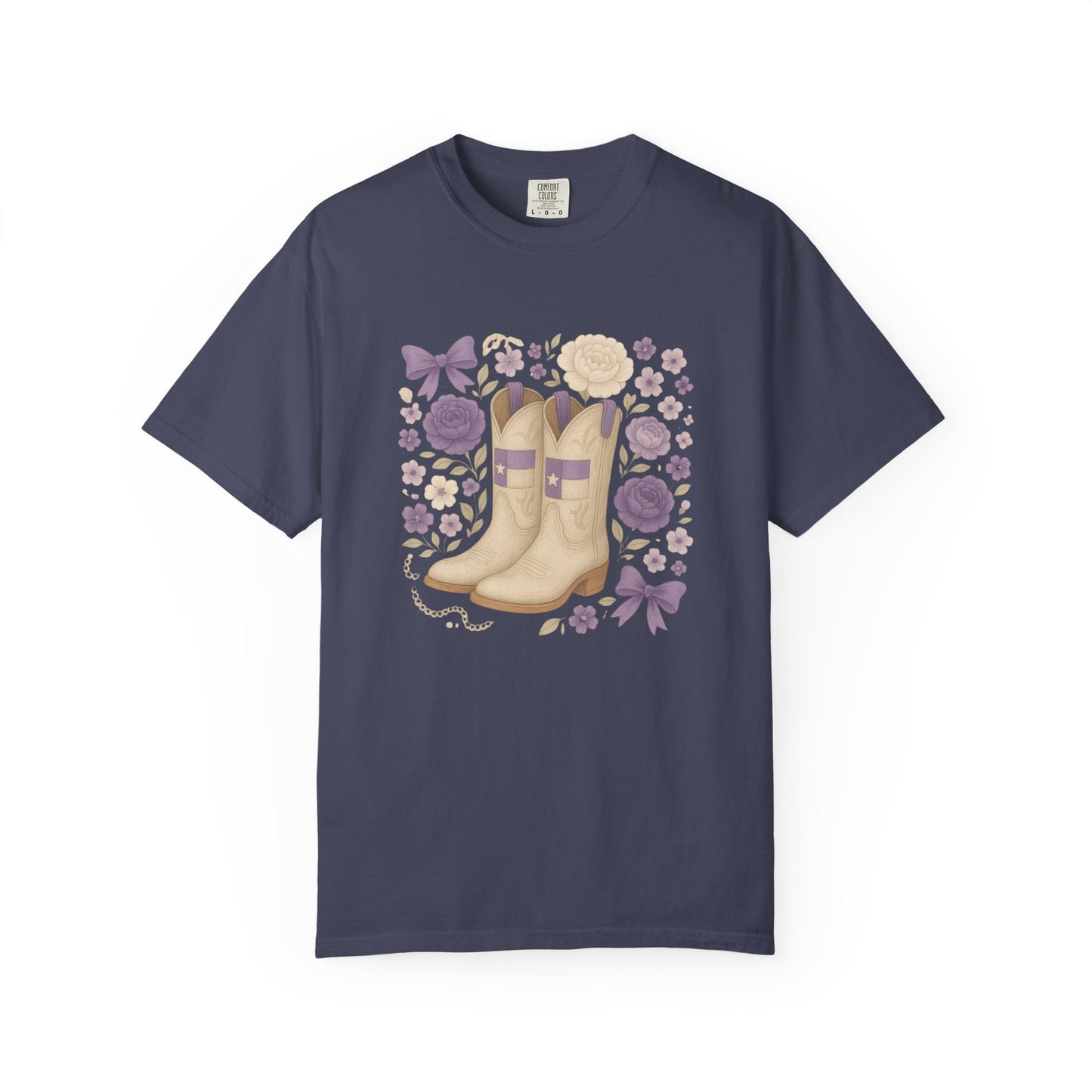 Whimsical Floral Boots Unisex T-Shirt | Casual Style, Gift for Her, Texas Christian University, TCU Frogs, Comfort Colors, Texas Fan gift, Graduation Gift