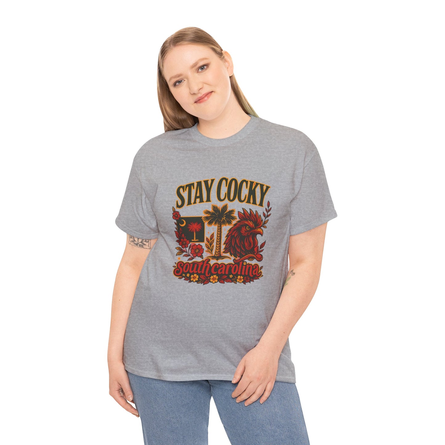 Stay Cocky Unisex Heavy Cotton Tee, Casual Graphic Tee, South Carolina Pride Shirt, Fun Vacation Wear, Perfect Gift for Gamecocks Fans