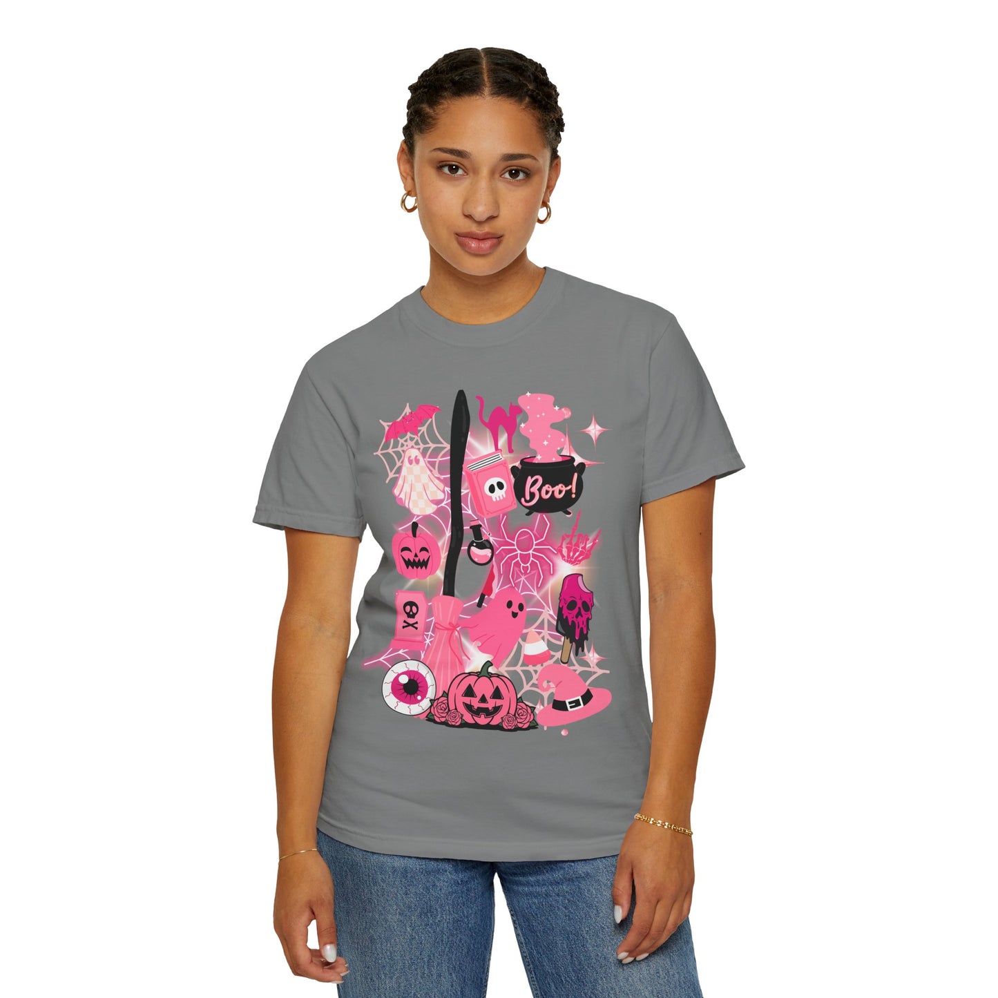 Pink Halloween-Themed Unisex T-shirt, Spooky Shirt, Ghostly Apparel, Boo T-shirt, Fall Fashion, Halloween Costume Top