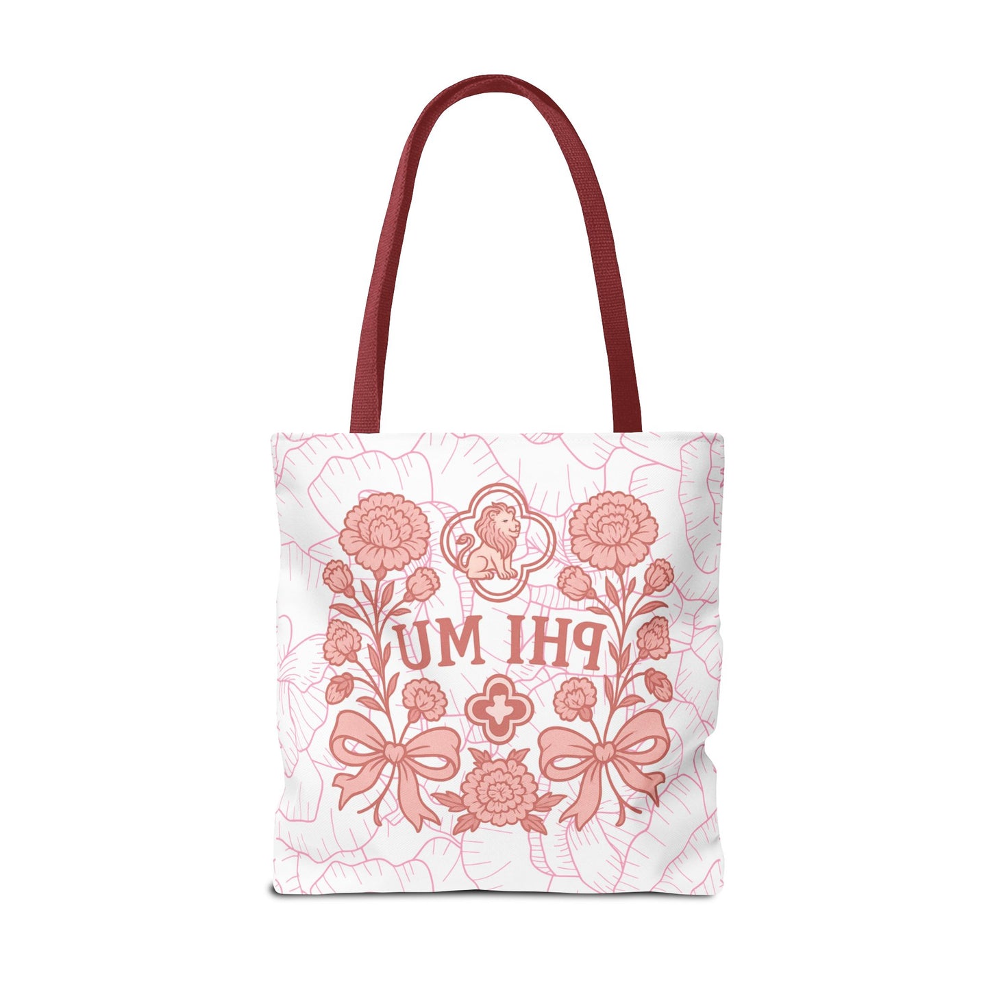 Phi Mu Floral Tote Bag, Sorority Bag, Gift for Sorority Sisters, Pink Floral Tote, College Essentials, AOP Design