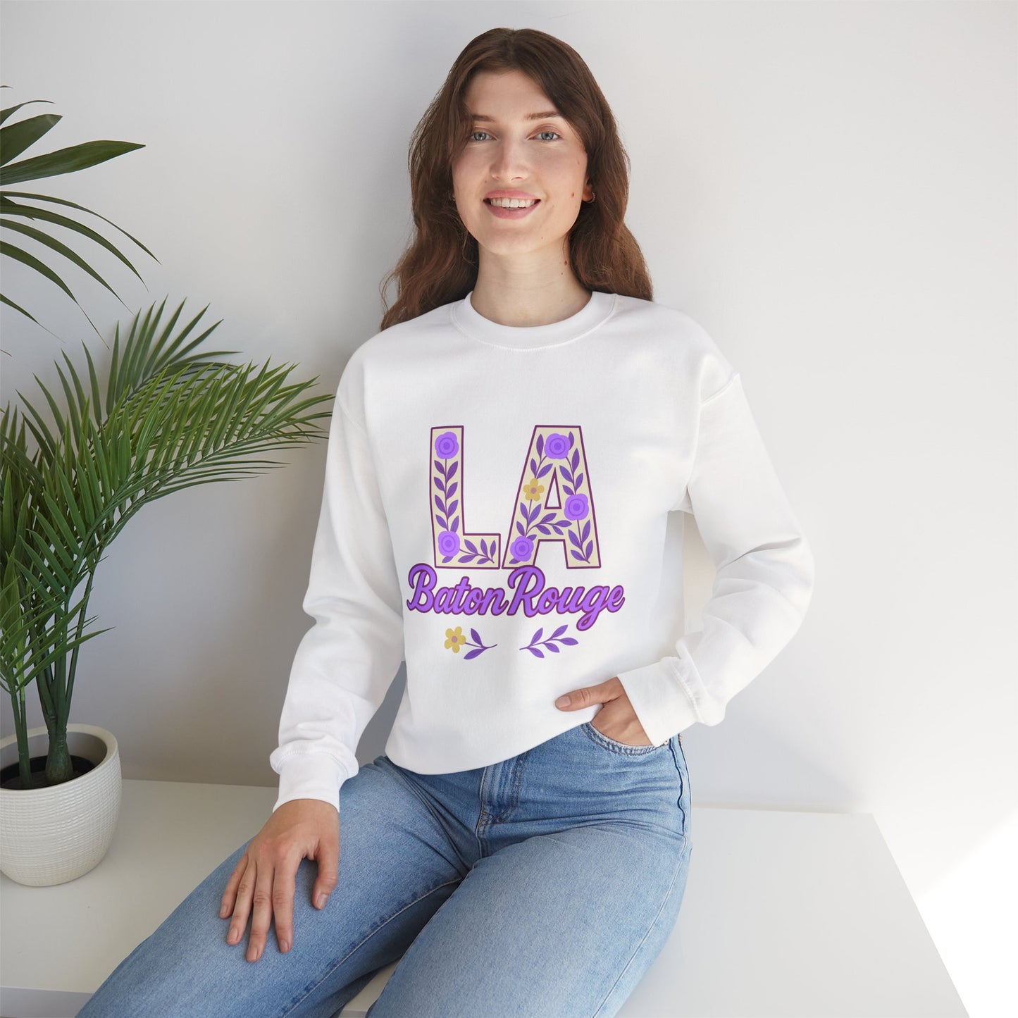 LA Baton Rouge Floral Sweatshirt, Cozy Crewneck for Fall, Gift for Friends, Casual Outing, Southern Style Apparel