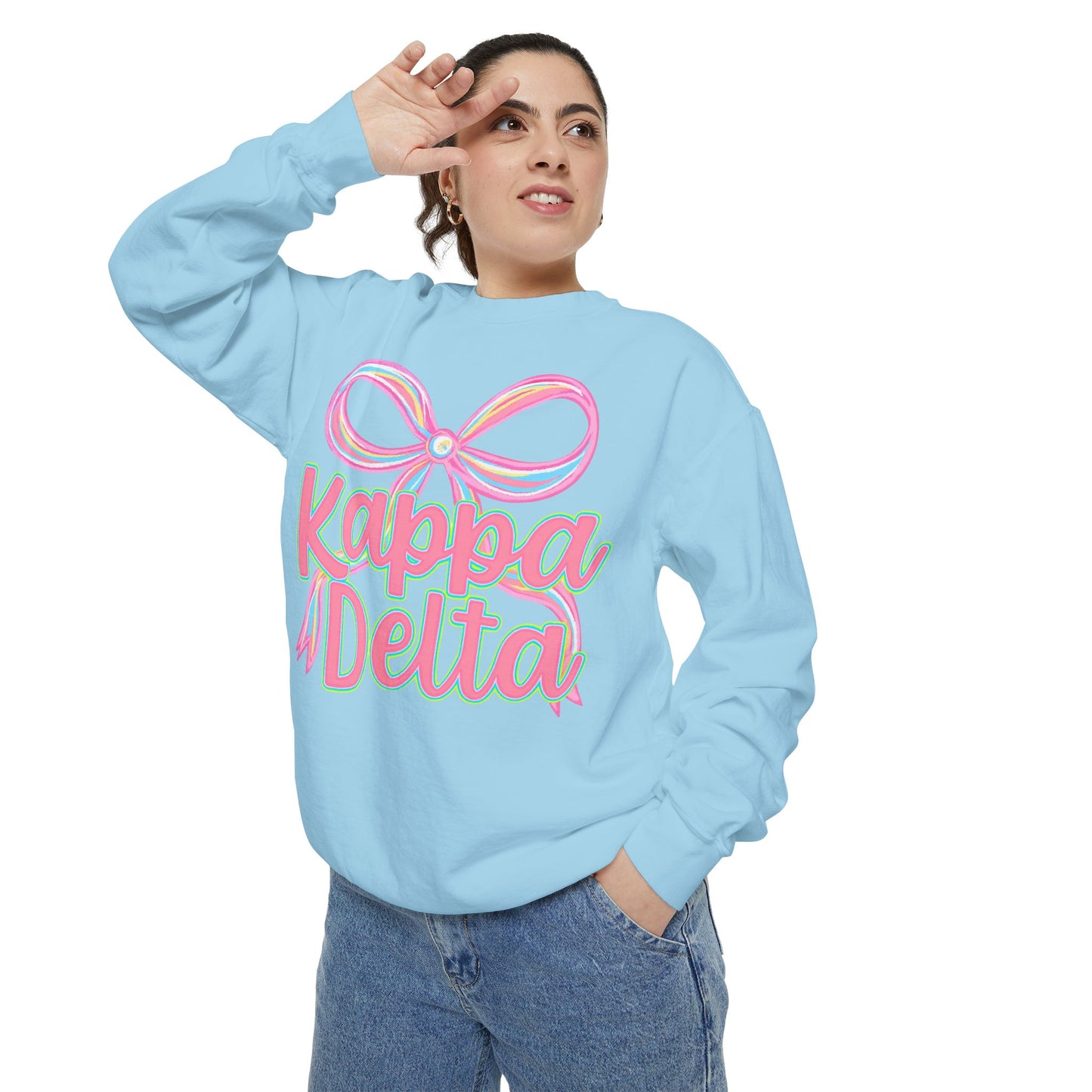 KD Comfort Colors Garment-Dyed Sweatshirt, Sorority Apparel, Cozy Gift, College Sweatshirt, Valentine's Day Gift, Customizable Sweater