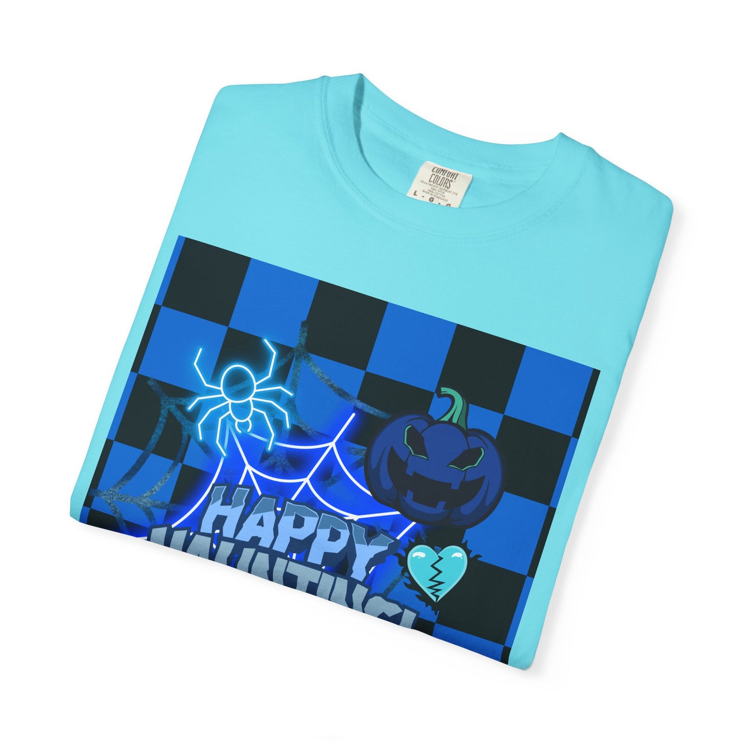 Happy Haunting Unisex Garment-Dyed T-shirt, Halloween Tee, Spooky Shirt, Fall Fashion, Casual Wear, Pumpkin Fest
