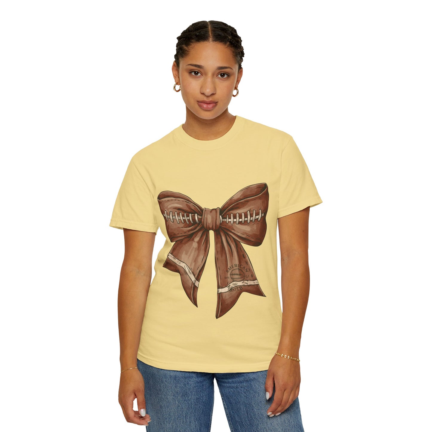 Football Bow T-Shirt: Unisex Casual Wear for Game Day Apparel