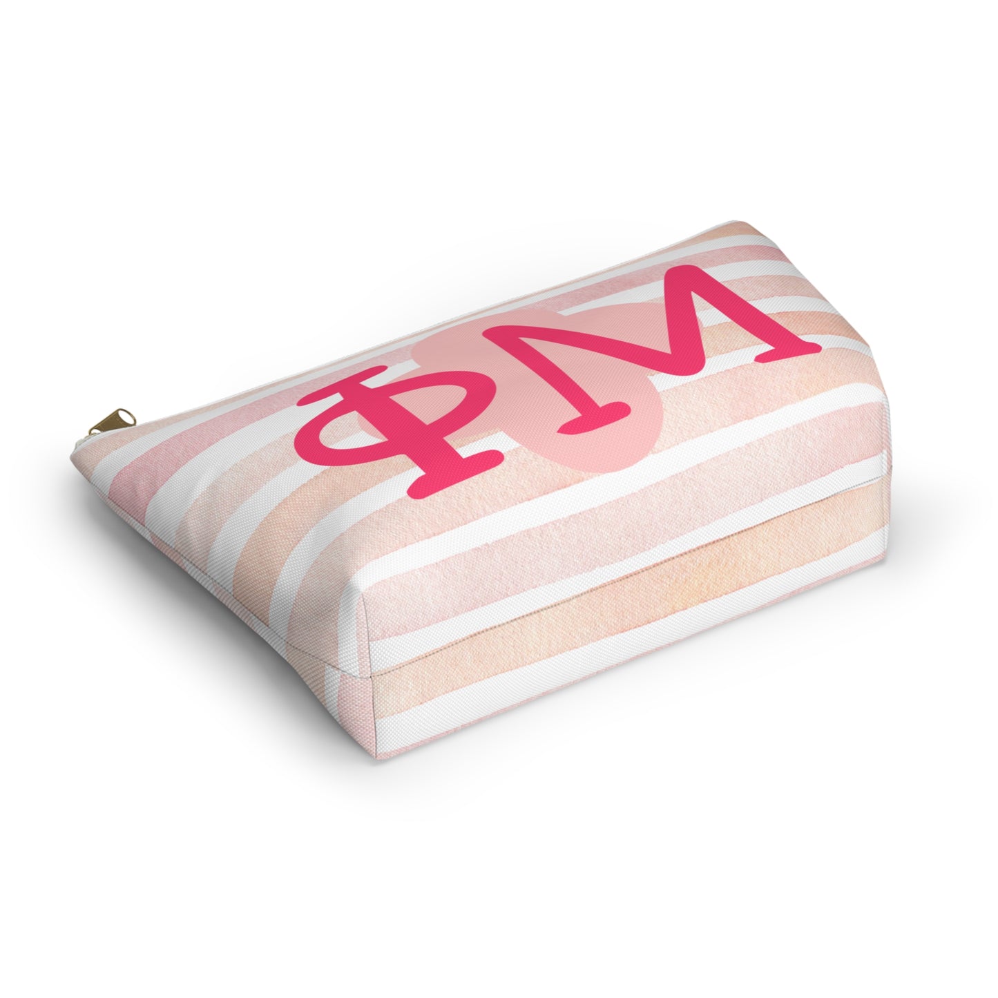 PHI mu Chic Accessory Pouch for Sorority Sisters, Cosmetic Bag, Makeup Organizer, Gift for College Graduates, Pink Stripes