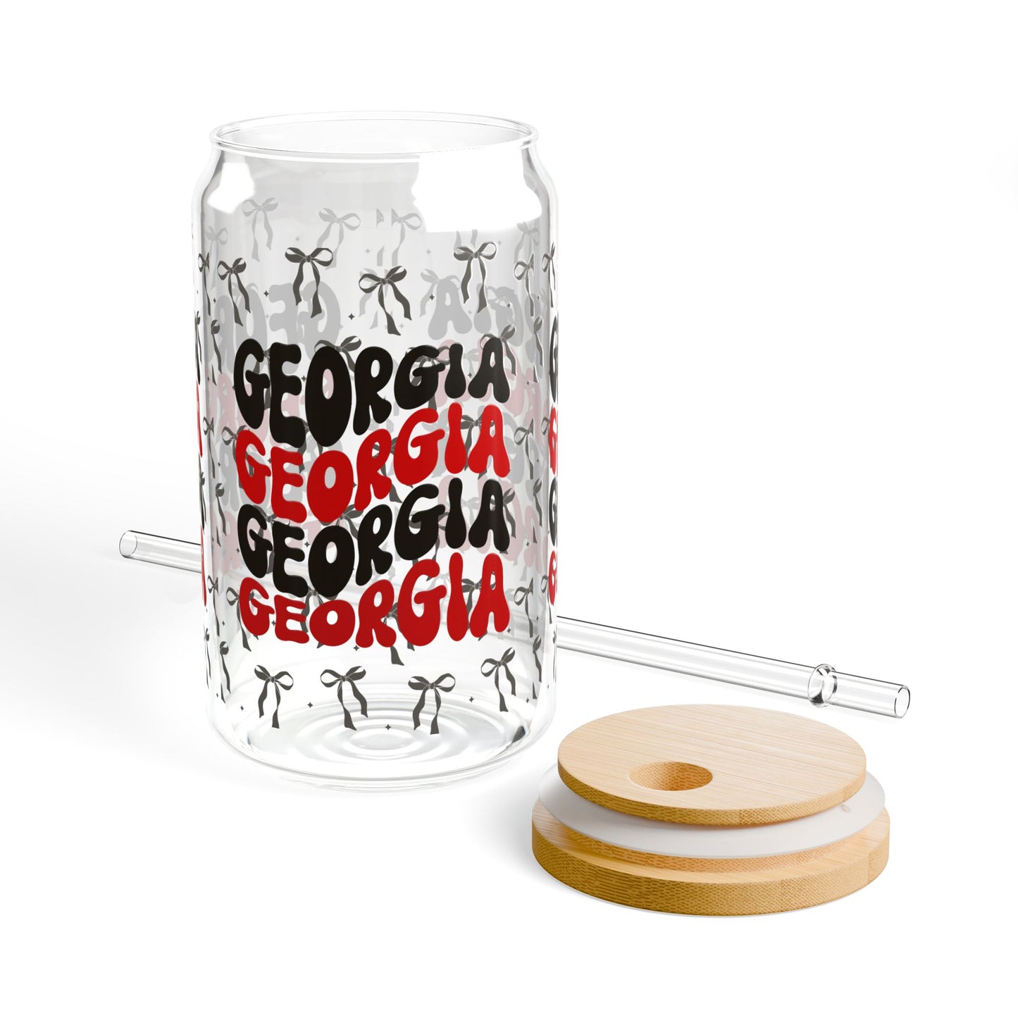 Coquette Bow Georgia Sipper Glass - 16oz | Fun Barware, Summer Drinkware, Trendy Glass, Party Essential, Gift for Georgia Lovers, UGA Game Day, Graduation Gift