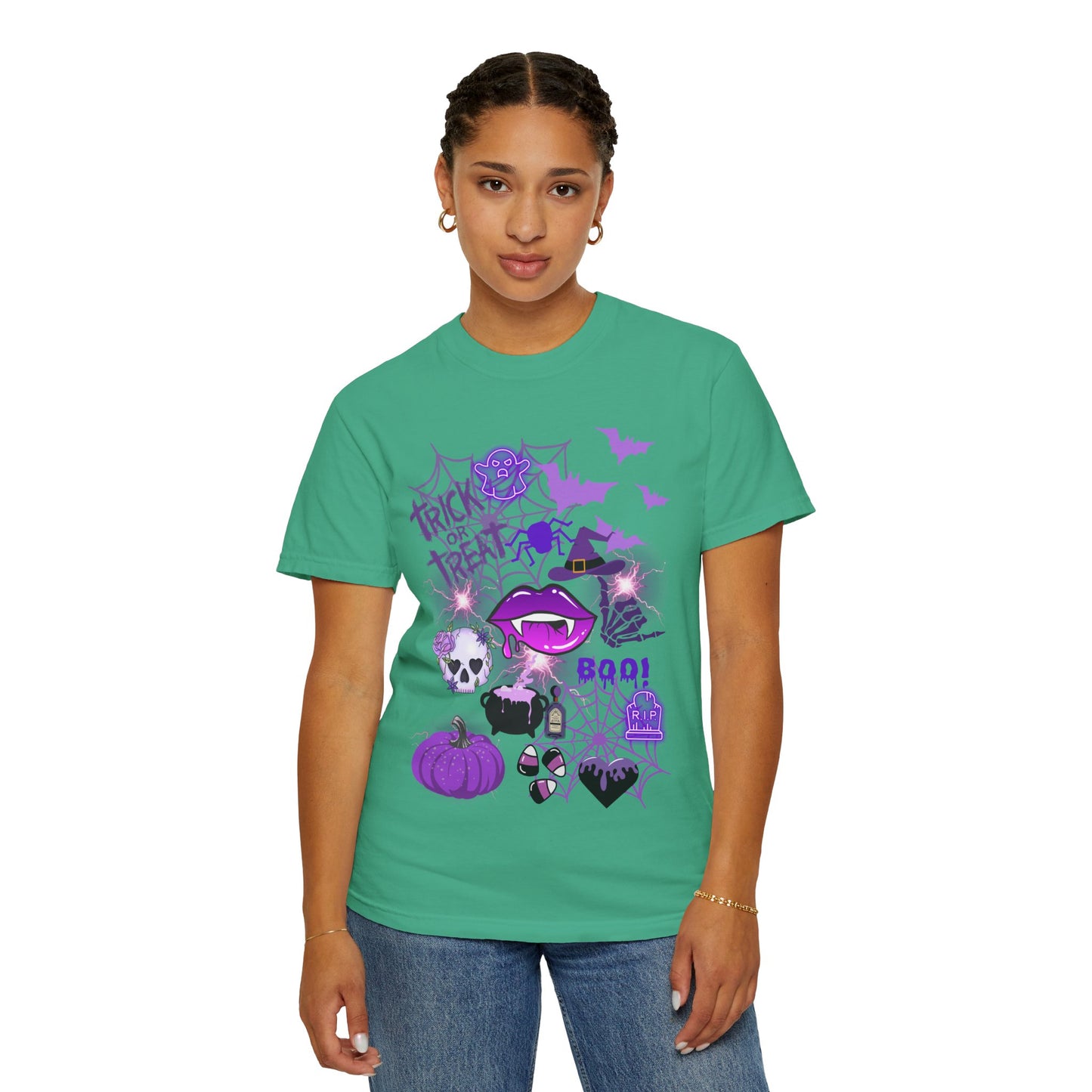 Spooky Purple Vibes Halloween Graphic T-Shirt, Fun Unisex Tee for Spooky Season, Trick or Treat, Boo! Shirt, Halloween Party Wear, Gift Idea