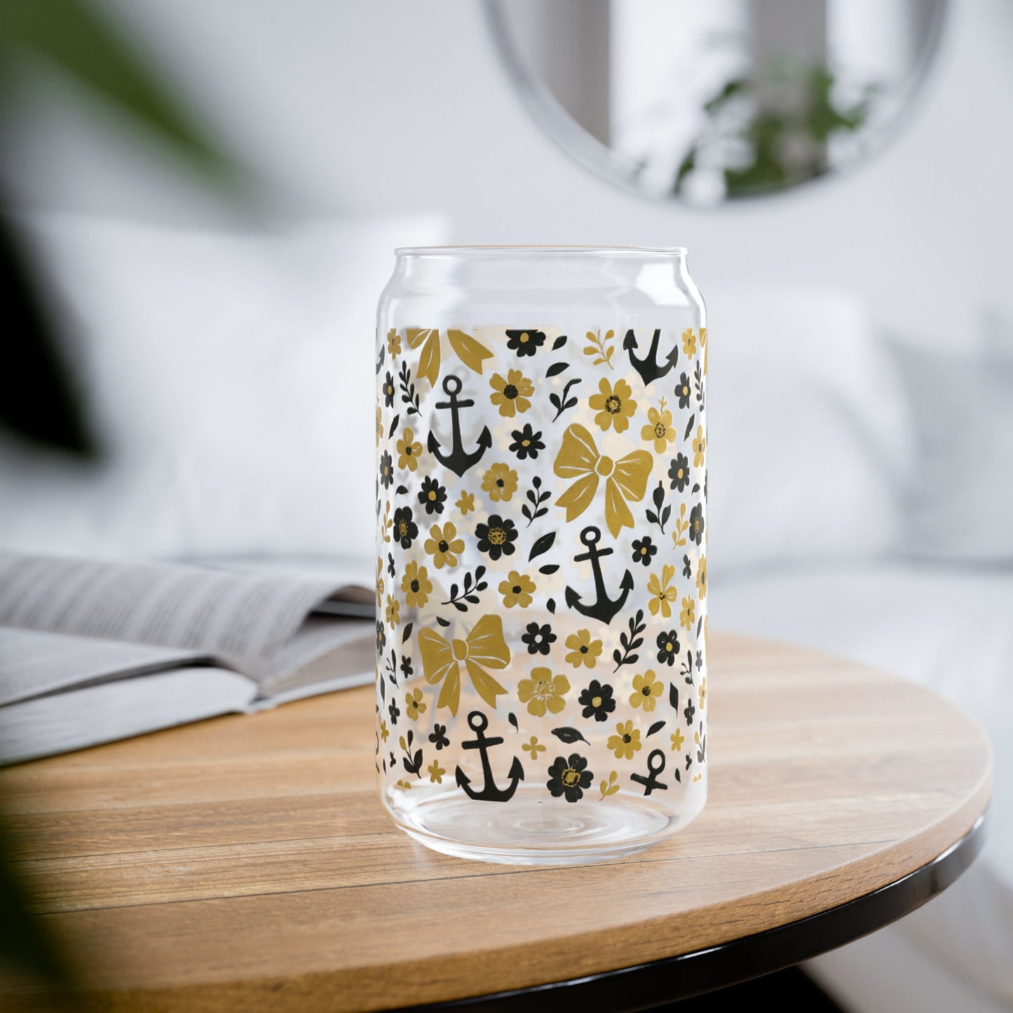 Vandy Floral Anchor Sipper Glass, 16oz Drinkware, Tennessee game day, Nashville tn gift, Vandy fan gift, Vandy alumni, graduation gift, college student gift