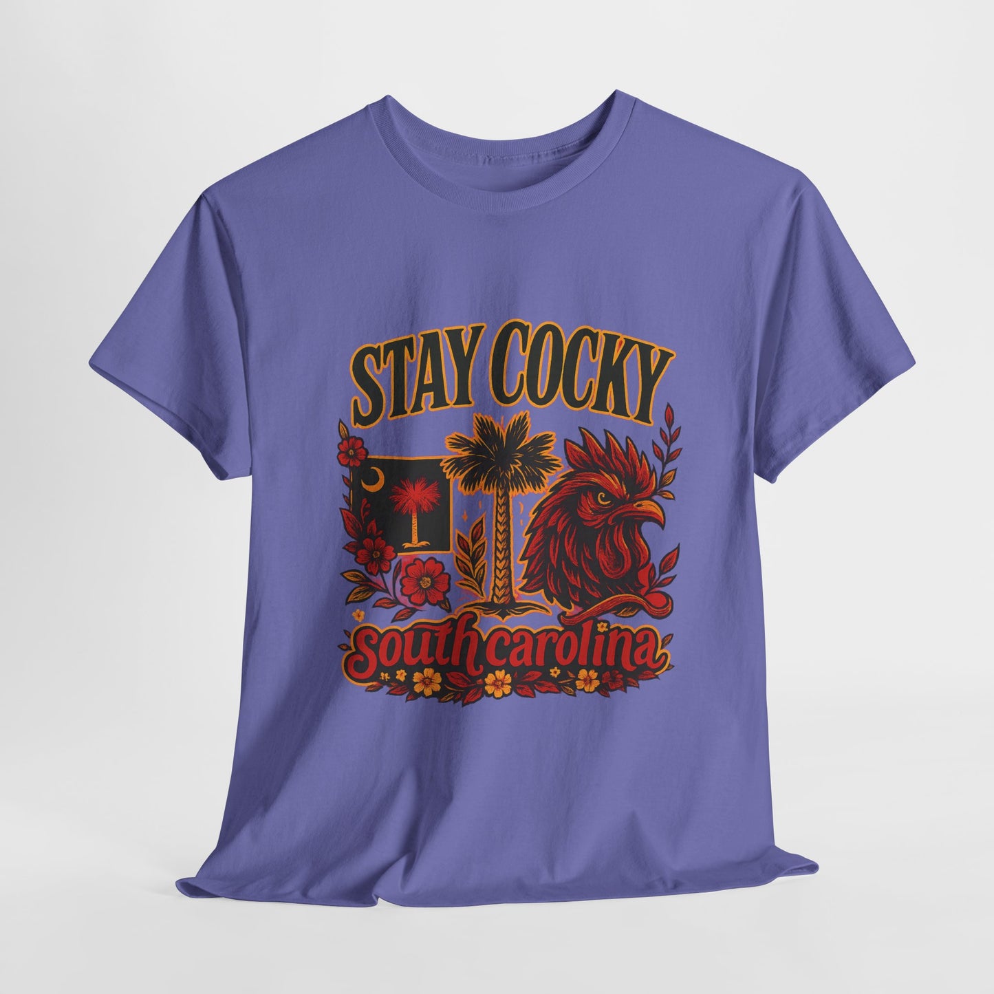 Stay Cocky Unisex Heavy Cotton Tee, Casual Graphic Tee, South Carolina Pride Shirt, Fun Vacation Wear, Perfect Gift for Gamecocks Fans