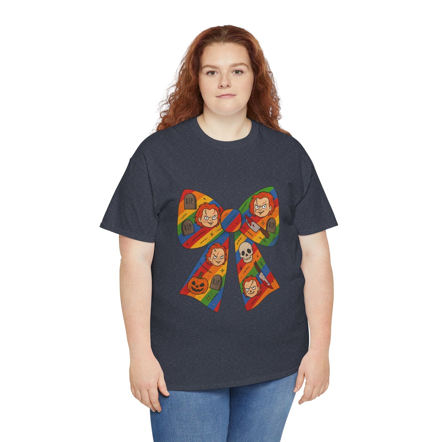 Colorful Halloween Bow Tee, Fun Costume T-Shirt, Halloween Party Shirt, Unisex Graphic Tee, Cozy Everyday Wear, Unique Gift Idea