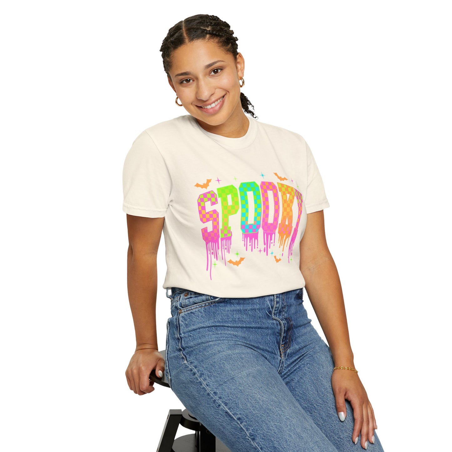 Colorful Neon Checkered Spooky T-Shirt