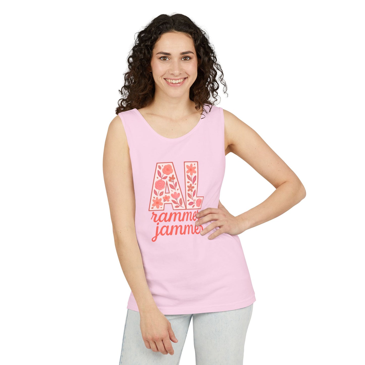 Floral Alabama Rammer Jammer Tank Top, Summer Tee, College Apparel, Game Day Shirt, Unisex Summer Clothing, Southern Style Top, Comfort Colors, Graduation Gift