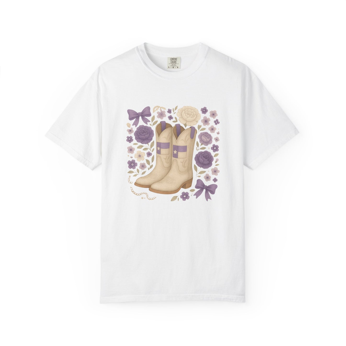 Whimsical Floral Boots Unisex T-Shirt | Casual Style, Gift for Her, Texas Christian University, TCU Frogs, Comfort Colors, Texas Fan gift, Graduation Gift