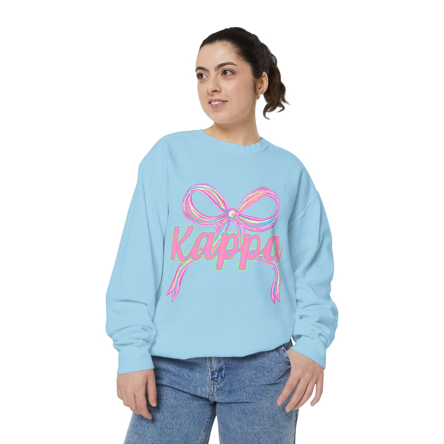 Kappa Bow Sweatshirt, Unisex Garment-Dyed Sweatshirt, Cozy Fashion, Fall Wardrobe, College Spirit, Gift Idea, Trendy Apparel