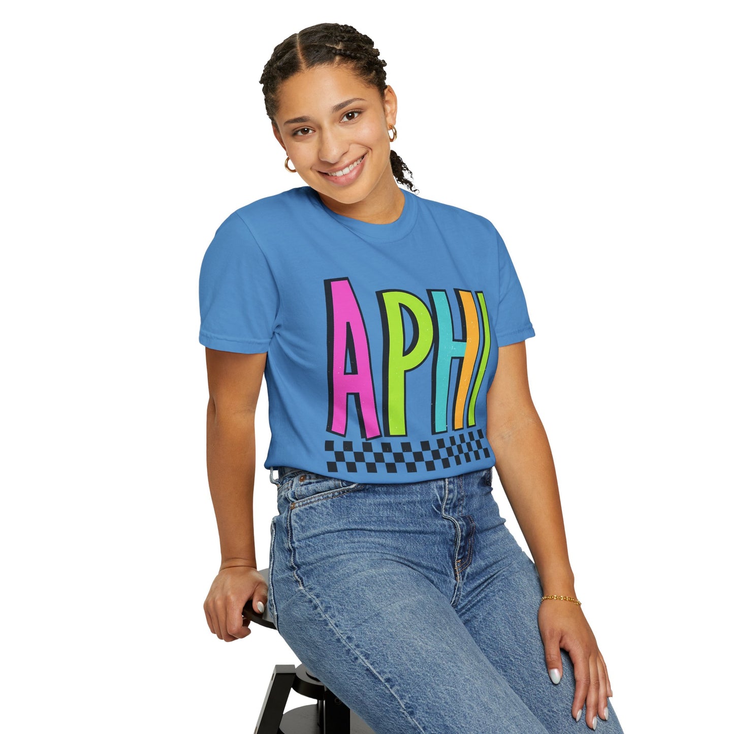 Checkered Neon Alpha P Colorful Graphic Unisex T-Shirt