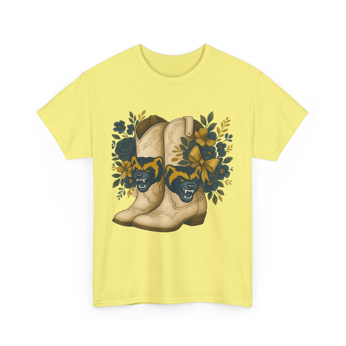 Graphic Tee - Michigan Wolverines Maize and Blue Country Chic Floral Cowboy Boots Vintage Style Shirt