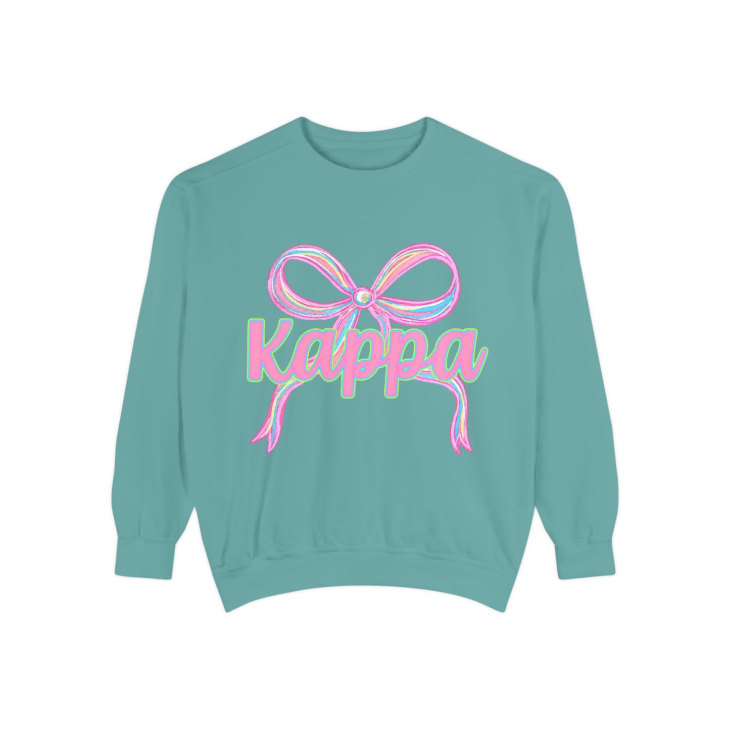 Kappa Bow Sweatshirt, Unisex Garment-Dyed Sweatshirt, Cozy Fashion, Fall Wardrobe, College Spirit, Gift Idea, Trendy Apparel