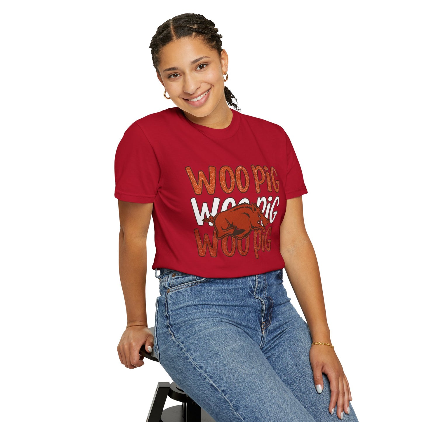 Woo Pig Garment-Dyed T-Shirt, Unisex Tee, Arkansas Pride Shirt, Casual Everyday Wear, College Game Day Tee, Fun Graphic Tee