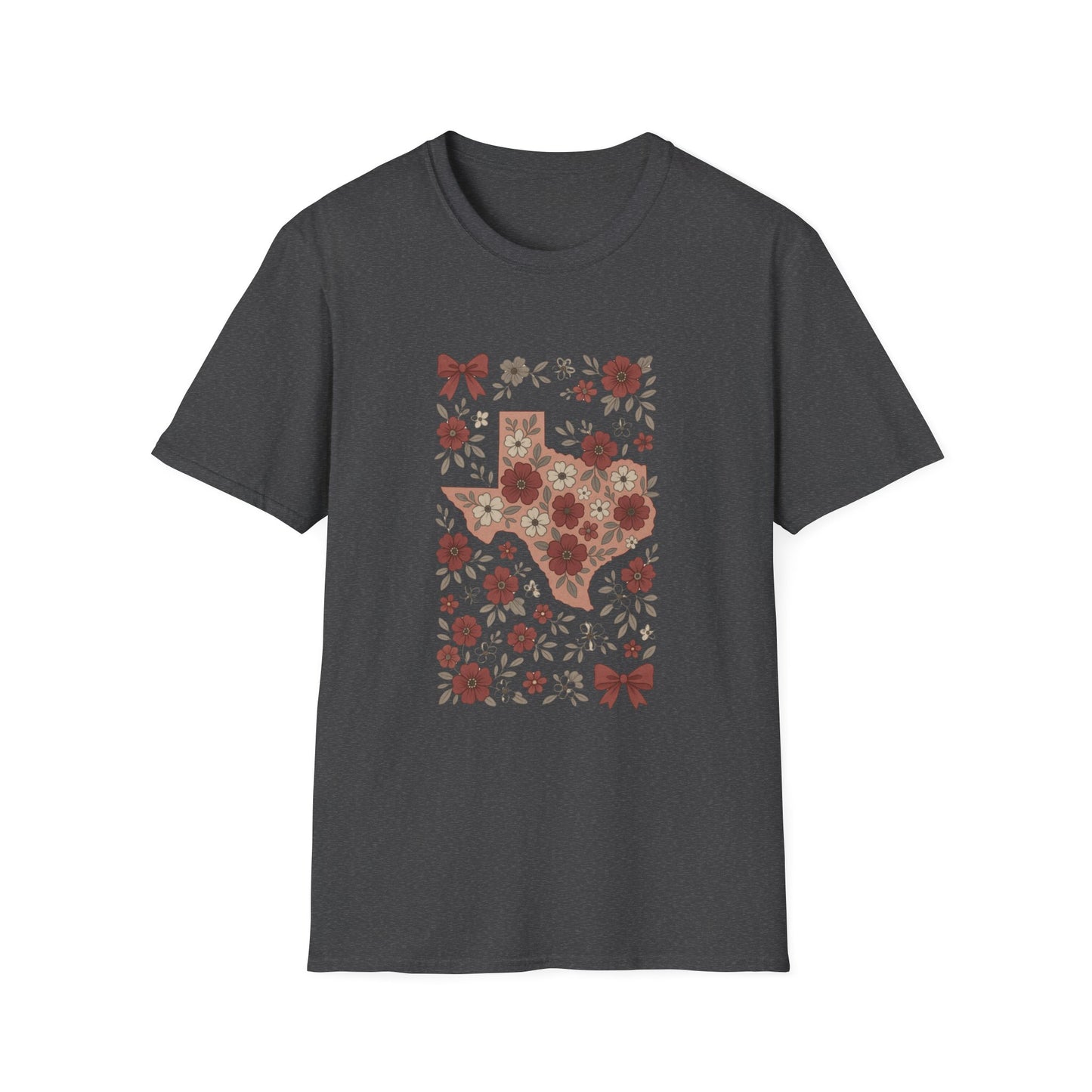 Texas Floral Unisex Softstyle T-Shirt, Vintage Texas Tee, Texas Pride Shirt, Casual Wear, Gift for Texas Lovers, Holiday T-Shirt