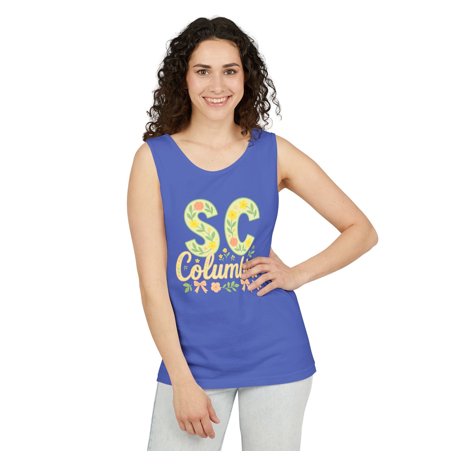 SC Columbia Floral Tank Top, Summer Tee, Beachwear, Vacation Clothes, Gift for Her, Casual Outfit, Comfort Colors, Graduation Gift