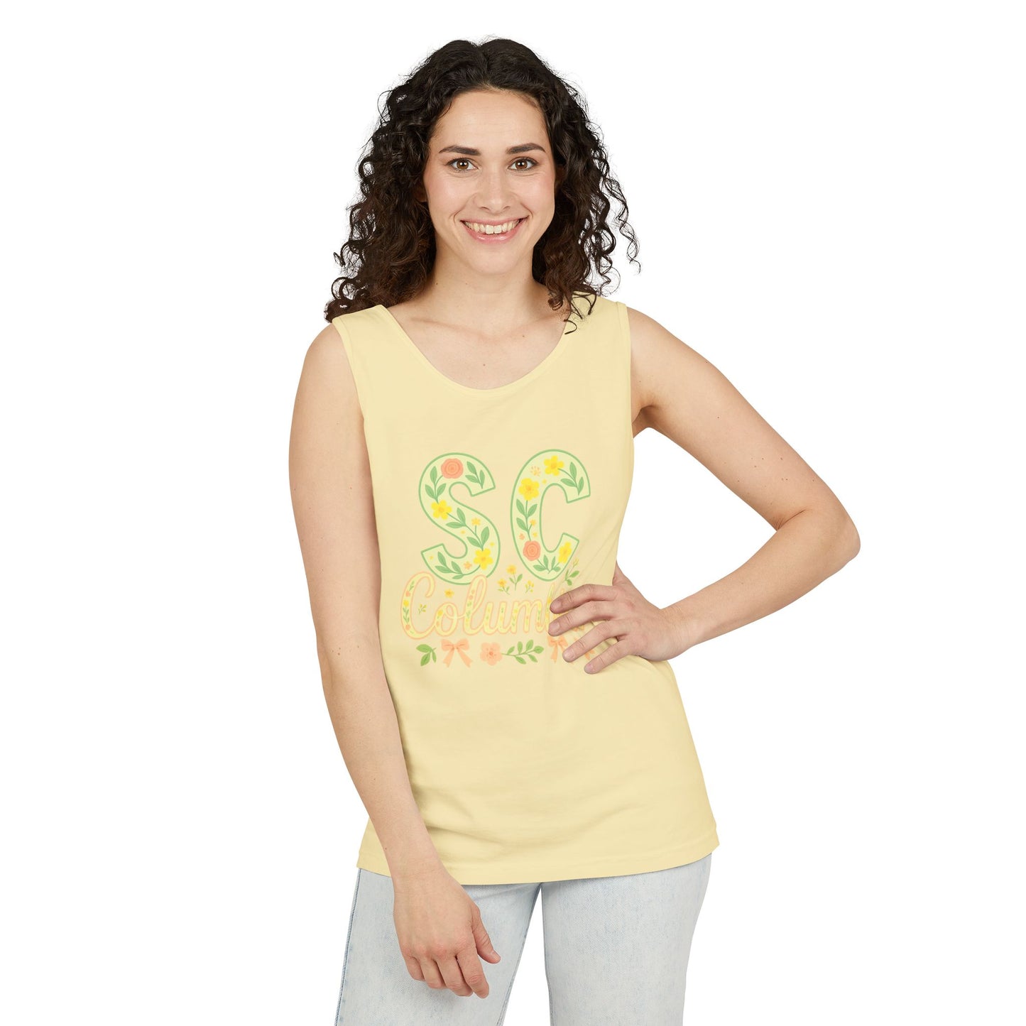 SC Columbia Floral Tank Top, Summer Tee, Beachwear, Vacation Clothes, Gift for Her, Casual Outfit, Comfort Colors, Graduation Gift