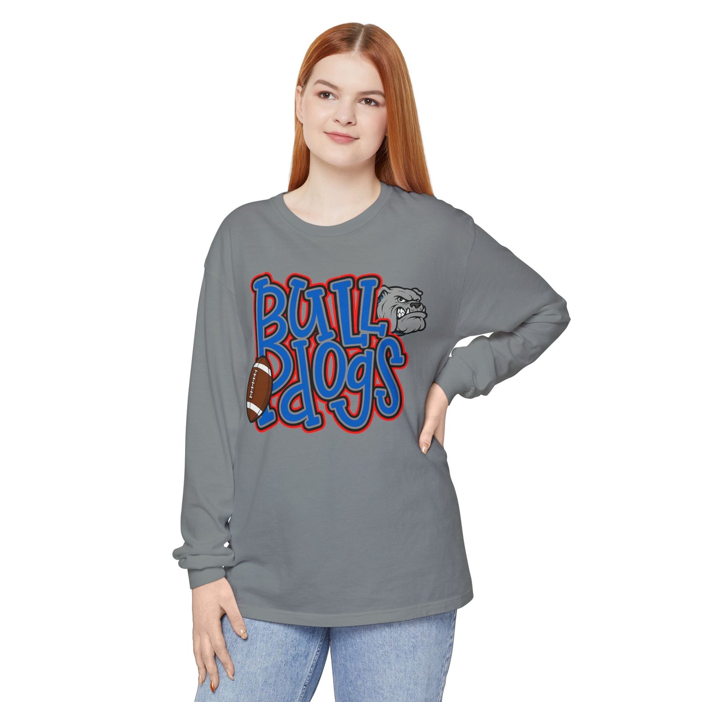 Bull Dogs Long Sleeve T-Shirt - Unisex Garment-Dyed Tee for Sports Fans