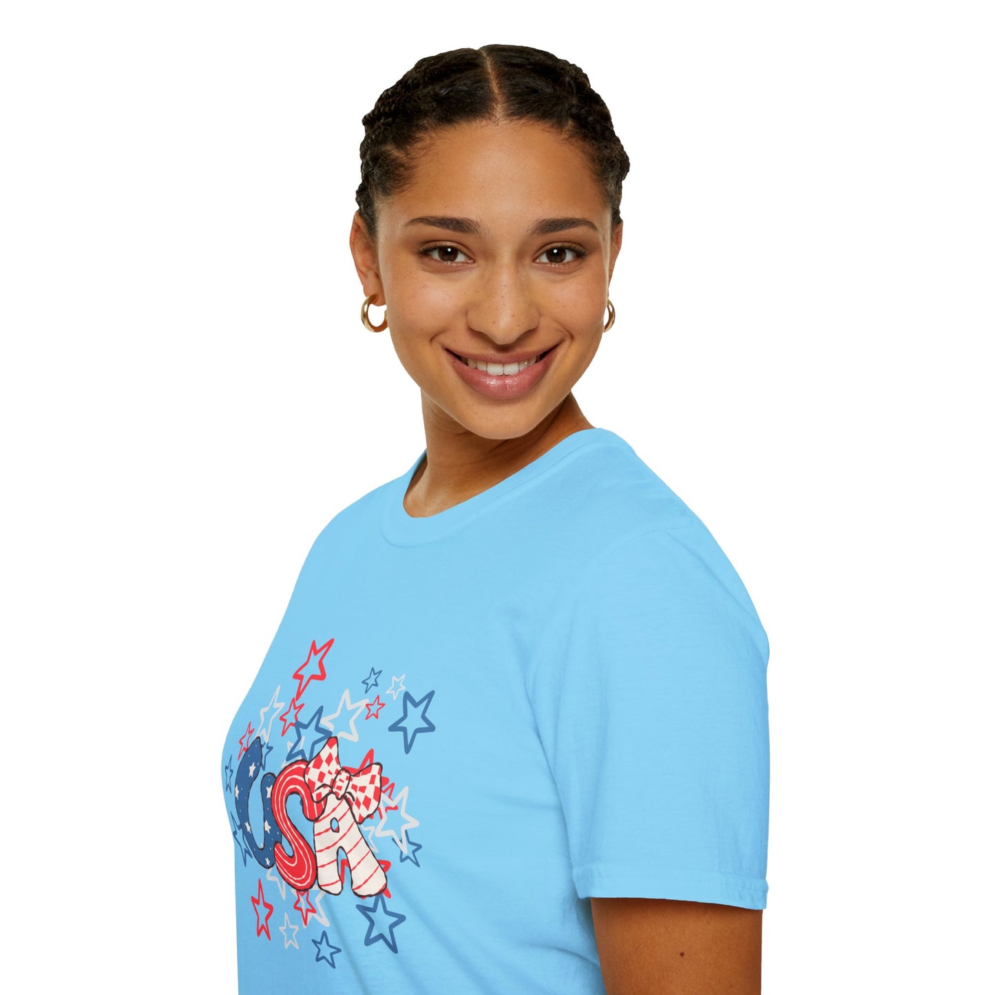 Patriotic Unisex T-Shirt for Independence Day, July 4th Celebration, Star-Patterned Tee, USA Graphic Top, Casual American Apparel