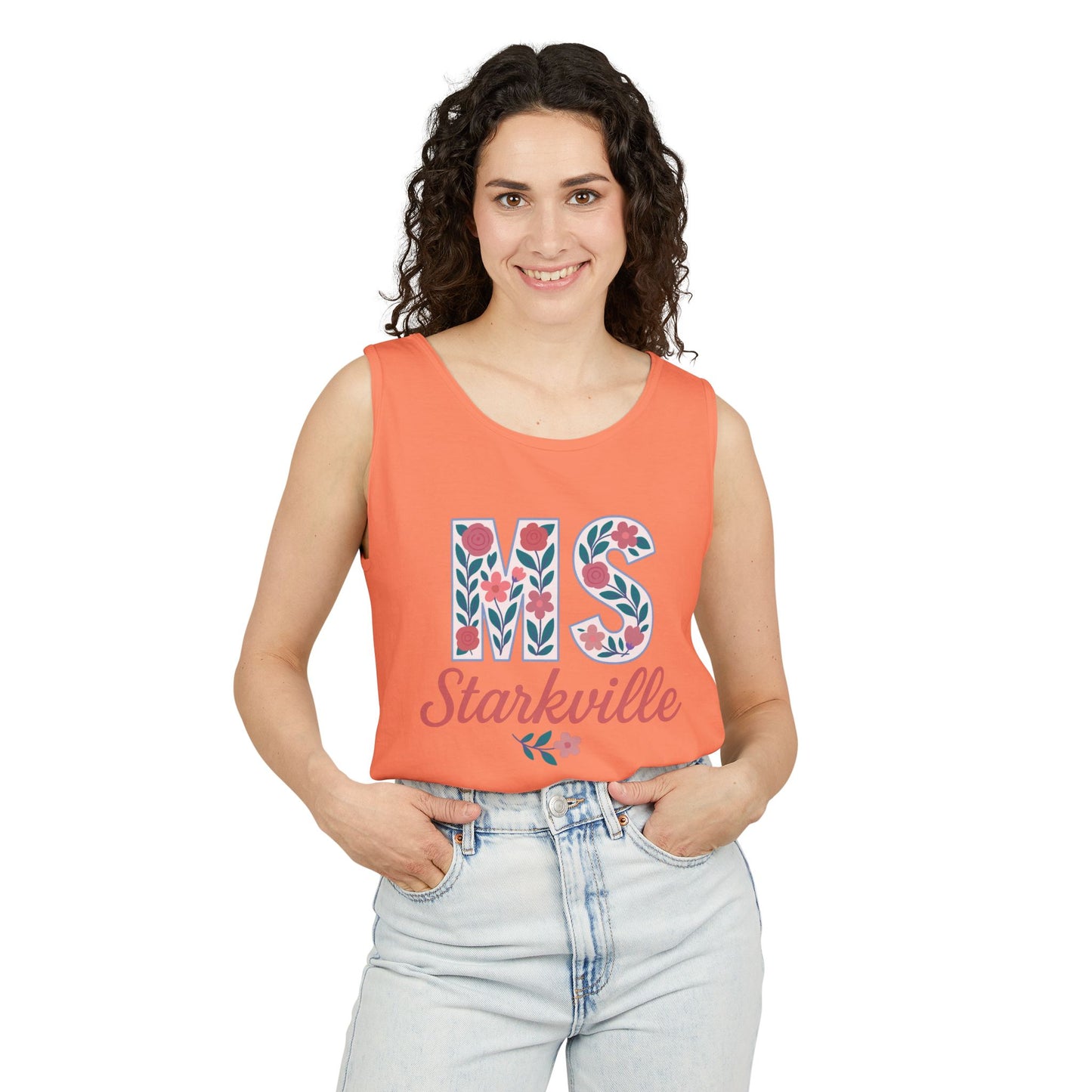 Mississippi Floral Monogram Summer Tank Top, Comfort Colors, Perfect for Casual Outings, Gifts, Beach Days, Graduation Celebrations,