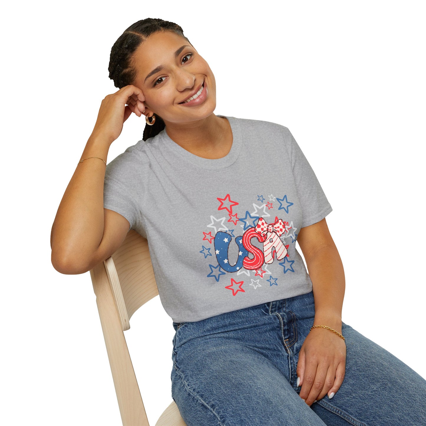 Patriotic Unisex T-Shirt for Independence Day, July 4th Celebration, Star-Patterned Tee, USA Graphic Top, Casual American Apparel