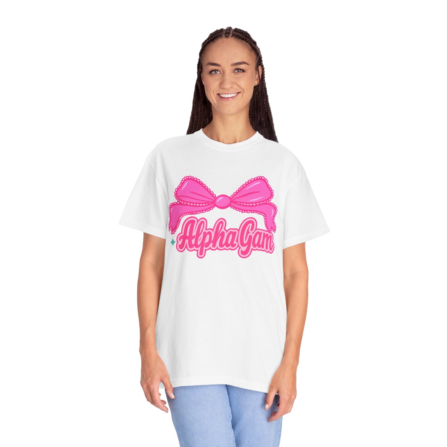 AlphaGam Bow T-Shirt | Unisex Garment-Dyed Tee for Sorority Sisters, College Apparel, Gifts for Greek Life, Casual Outfit, Sorority [...]