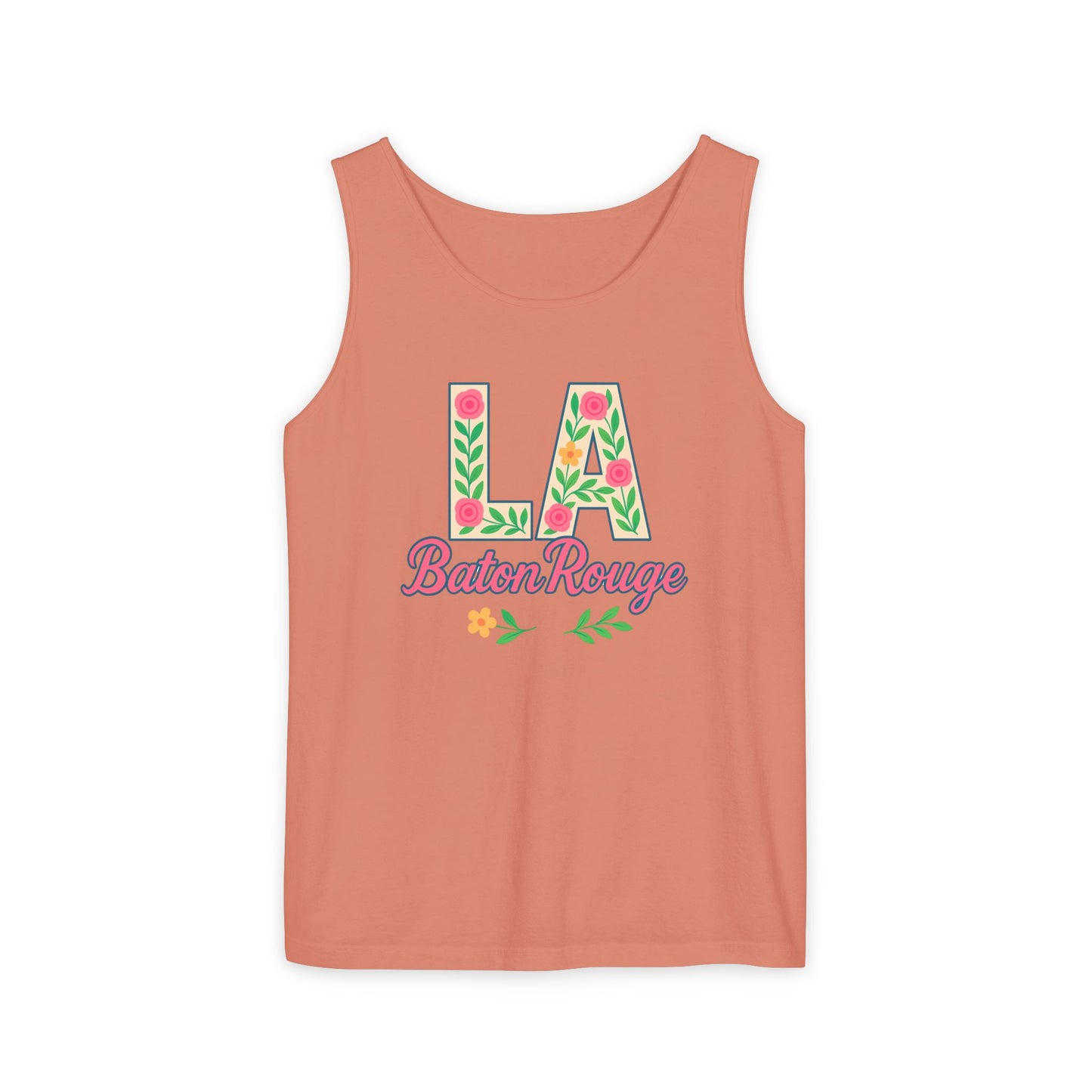 LA Baton Rouge Floral Tank Top, Summer Vibes, Unisex Apparel, Gift for Friends, Vacation Outfit, Spring/Summer Wear, Comfort Colors, Graduation Gift