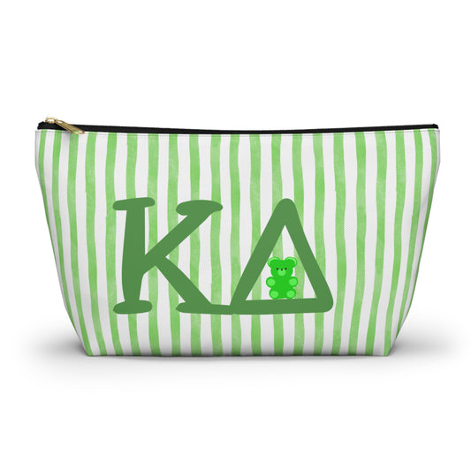 KD Green Striped Accessory Pouch | Cute Makeup Bag, Storage Organizer, Gift for Students, Eco-Friendly Travel Pouch, Teddy Bear Lover Gift
