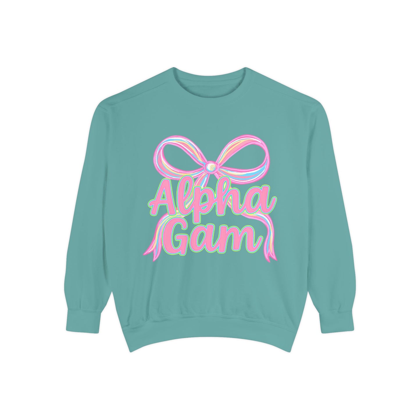 AlphaGam Unisex Garment-Dyed Sweatshirt, Sorority Sweatshirt, Cozy Gift, Casual Outfit, College Apparel, Sorority Merchandise
