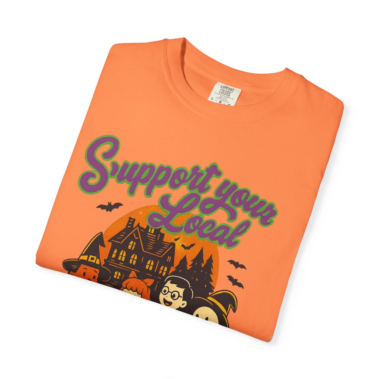 Halloween Support T-Shirt, Youth Trick or Treat Shirt, Garment-Dyed Tee for Kids, Spooky Season Apparel, Holiday Party Top, Fun Costume Wear