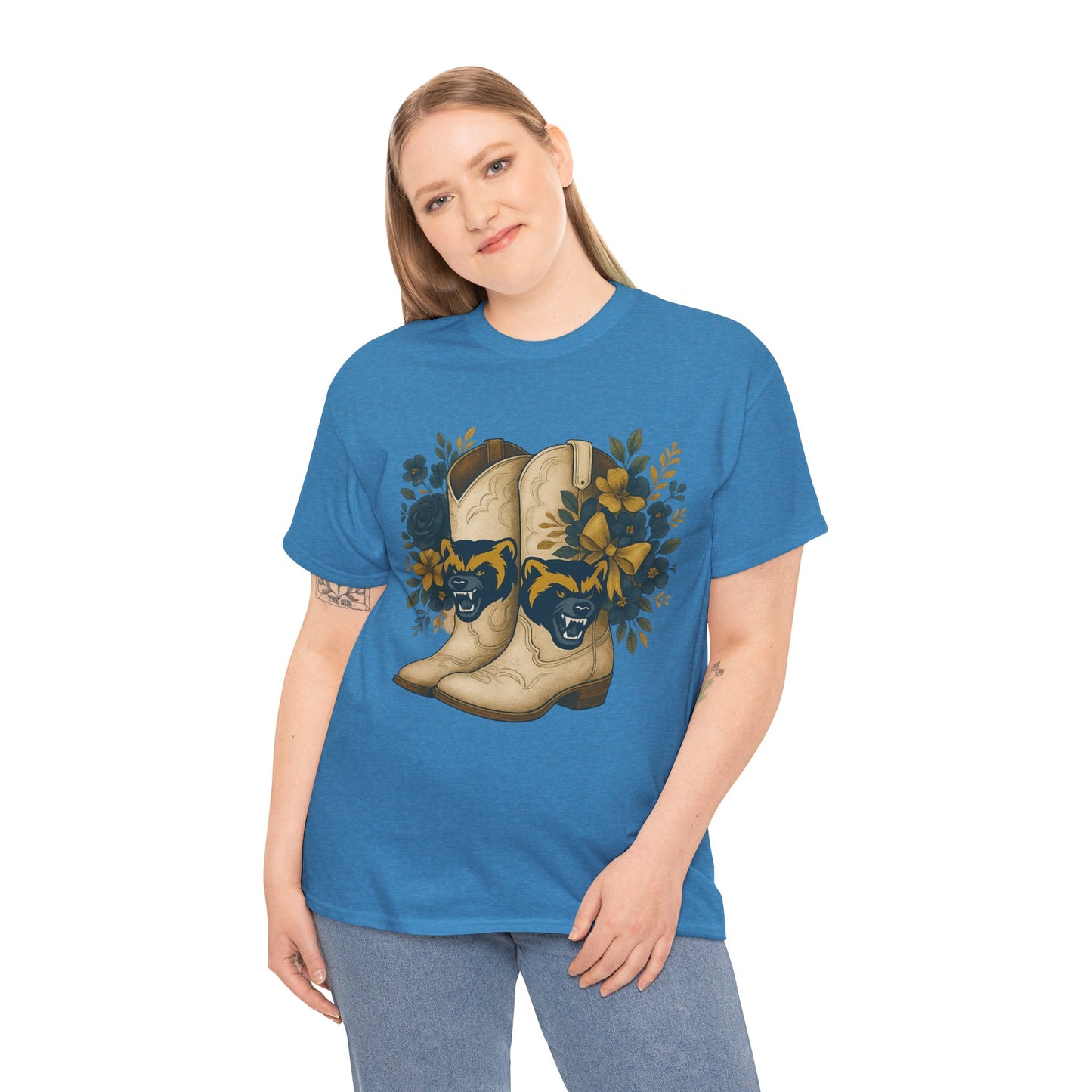 Graphic Tee - Michigan Wolverines Maize and Blue Country Chic Floral Cowboy Boots Vintage Style Shirt