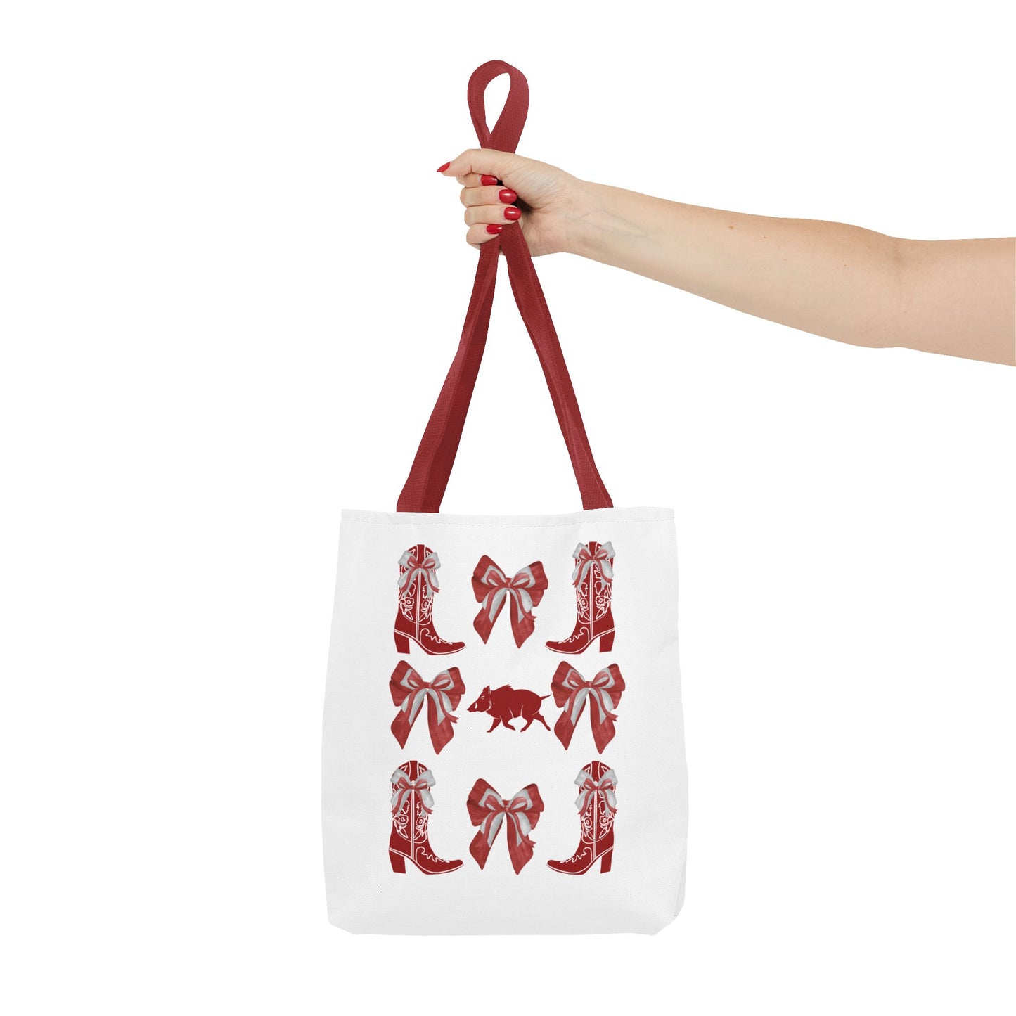 Arkansas Coquette Bow Chic Tote Bag - Stylish Carryall for Cowgirls, Woo Pig Gifts, AR Razorback Fan Gift, Arkansas Game Day Tote, Graduation Gift, Arkansas Alumni