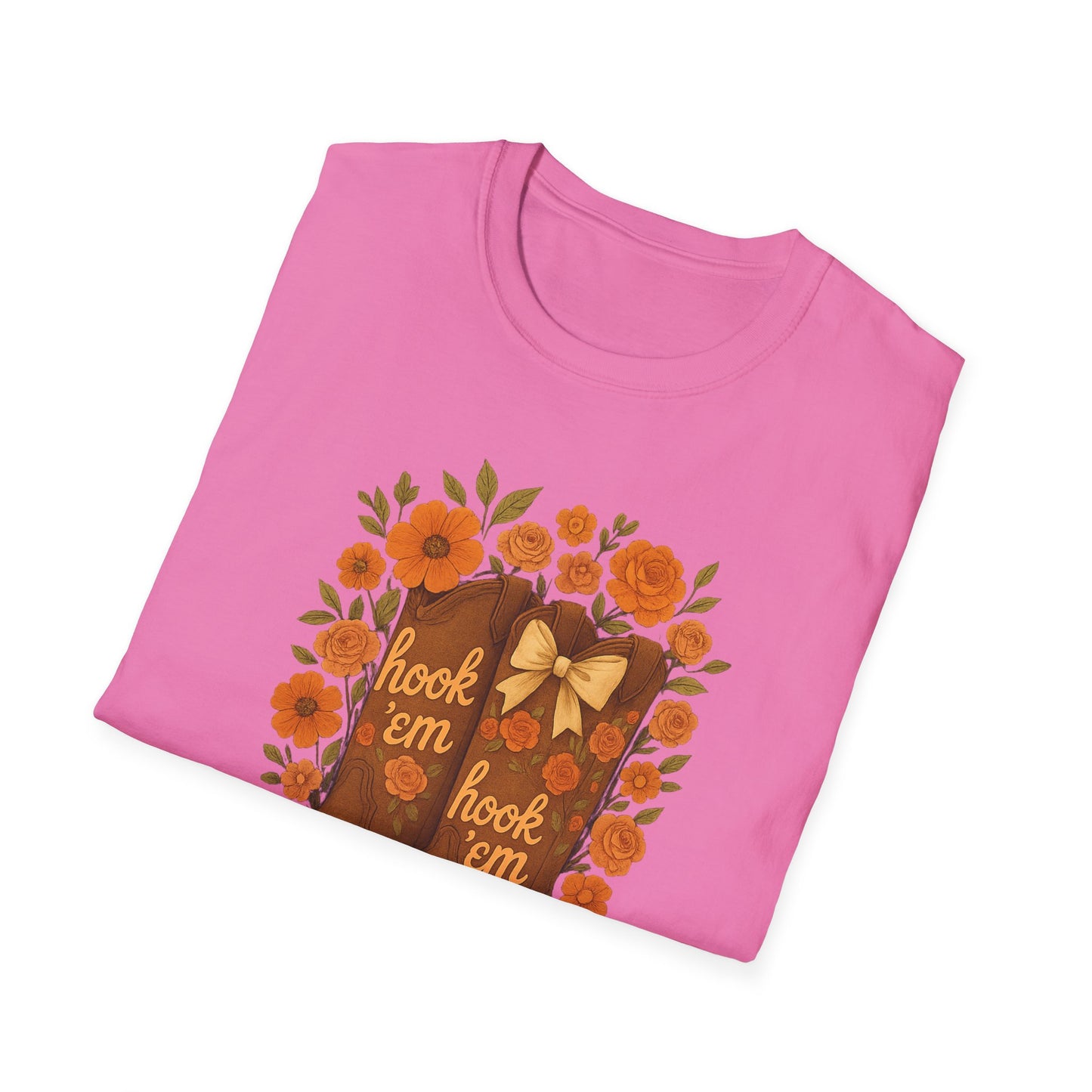 Tx Hook Em Floral Cowboy Boot T-Shirt, Hook 'Em Tee, Autumn Apparel, Country Style, Gift for Her, tx longhorns, texas fan gift, hook em horns, graduation gift, college student gift