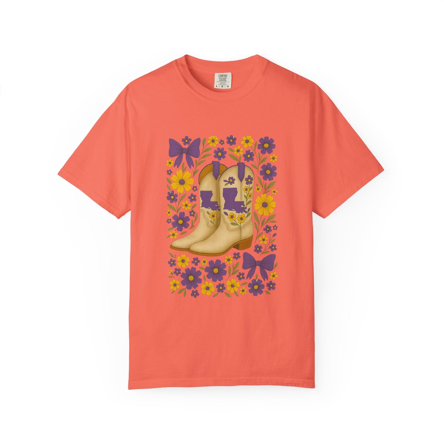 T-Shirt - Western Floral Boot T-Shirt, Vintage Graphic Shirt, Gift for Cowgirl, LSU Tigers, Louisiana Game Day